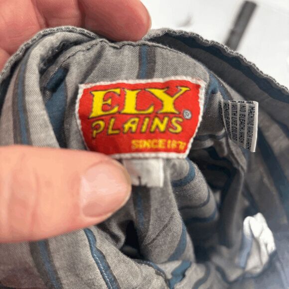 Vintage Ely Plains Shirt Mens L Green Striped Western Pearl Snap 90s READ - Picture 7 of 7